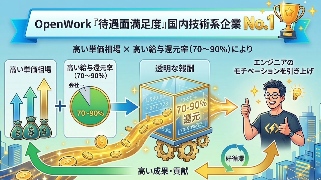 業界トップクラスの還元率によるエンジニアへの直接貢献